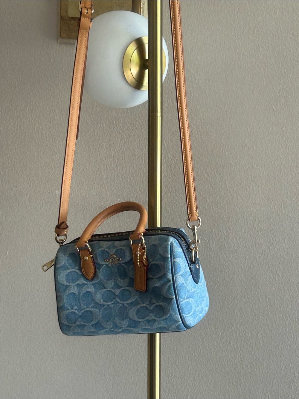 Coach Denim Signature Satchel with Tan Leather Accents - Picture 8 of 9